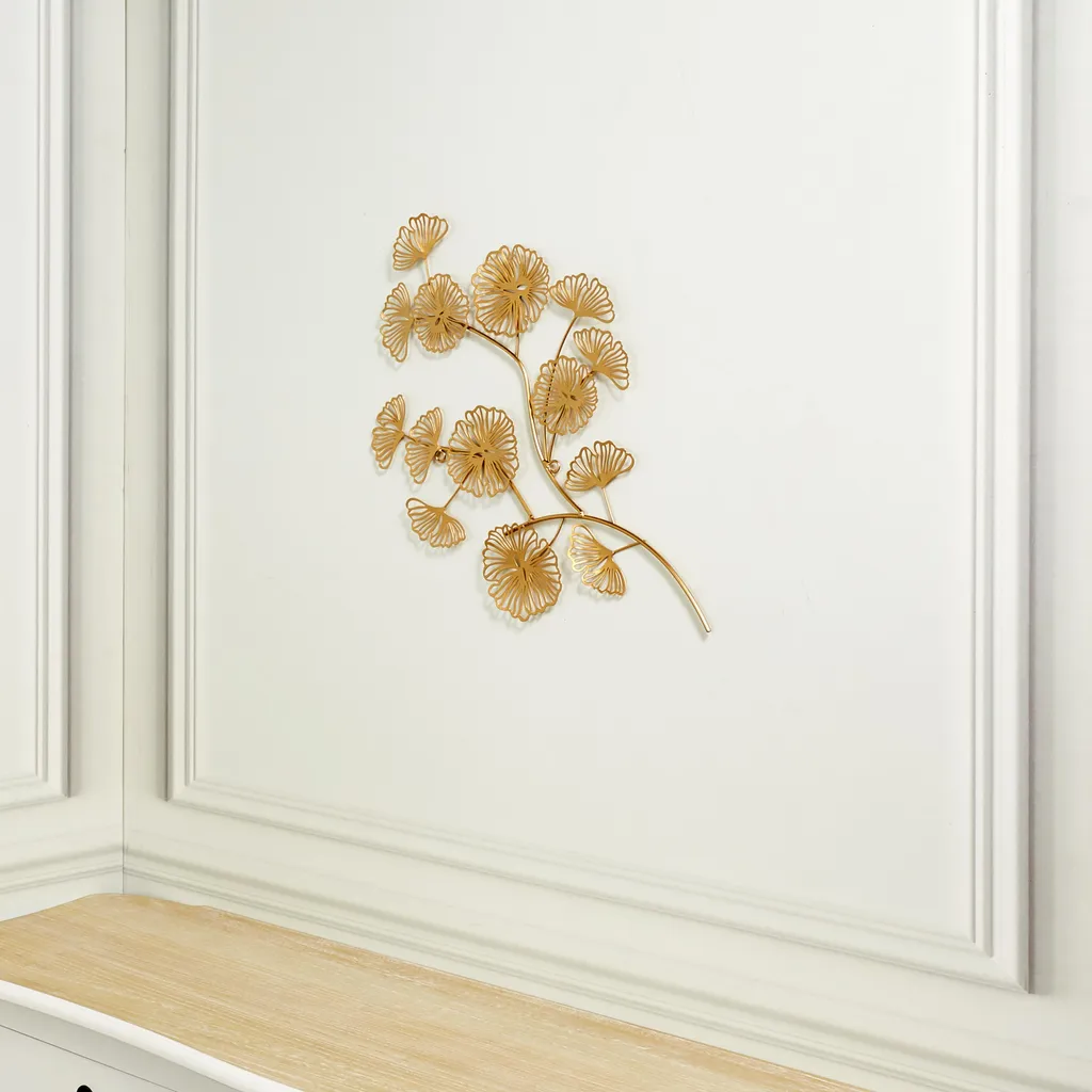 Fleur Murale Métal 52cm avec Relief 3D - Finition Artisanale Dorée