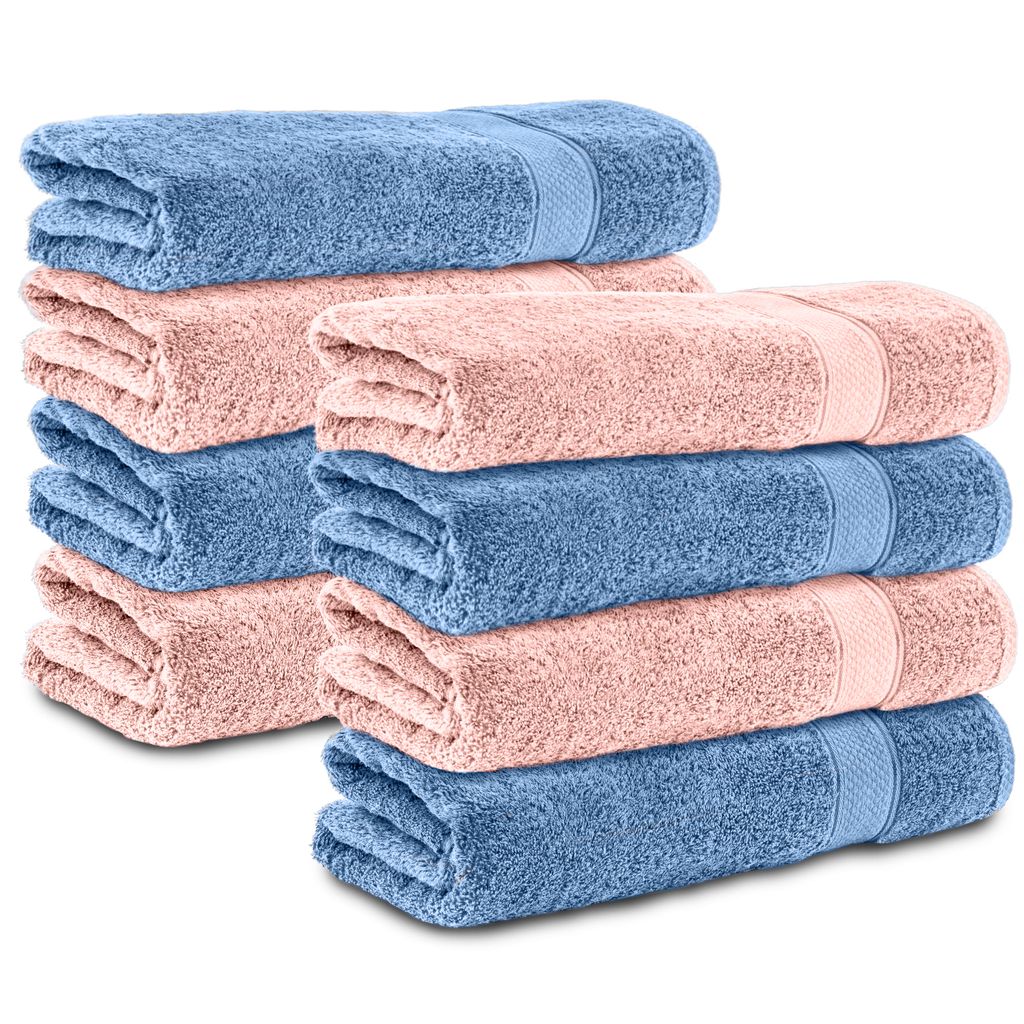 Komfortec 8er Duschtücher 70x140 cm Set aus 100% Baumwolle, 470g/m², Frottee, Weich, Rosa/Hellblau