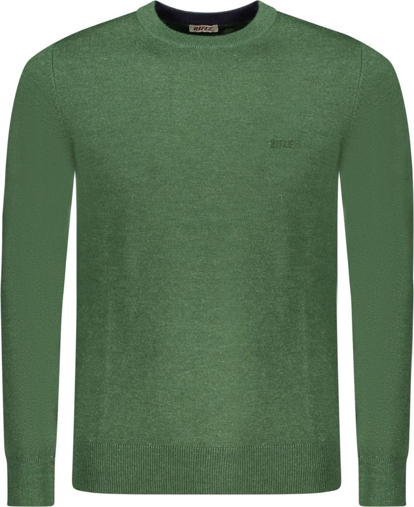 Grünes Herren Langarmshirt mit Rundhalsausschnitt und Stickerei