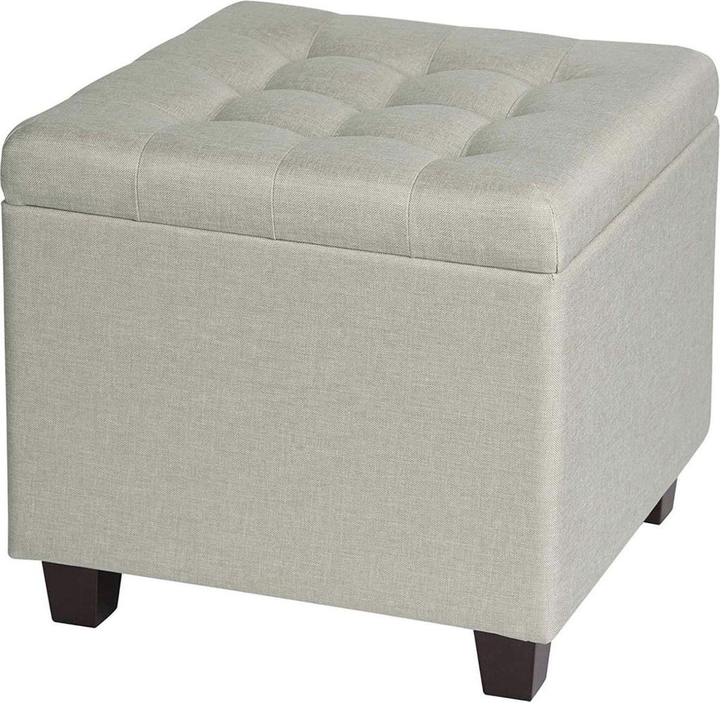 Sitztruhen Beck – Fußbank mit Aufbewahrungsbox – Sitzhocker mit Deckel – Creme – Stoff – 45 x 45 x 41 cm
