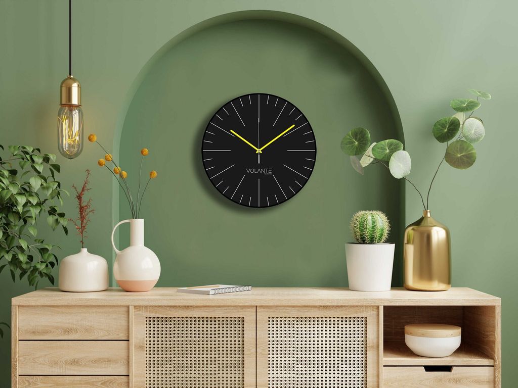 Opviq, 1T261214 - Syh3Sarı, Dekorative Wanduhr, Schwarz, 100 % KUNSTSTOFF, 35 x 35 cm