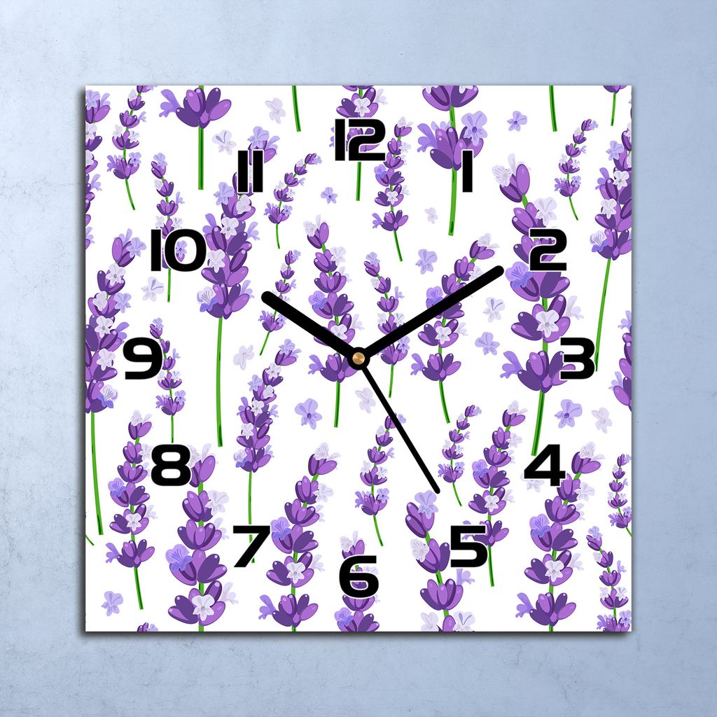 Wanduhr Echt-Glas-Küchenuhr Lila Lavendelblüten Quarz 30x30 Produktbild 