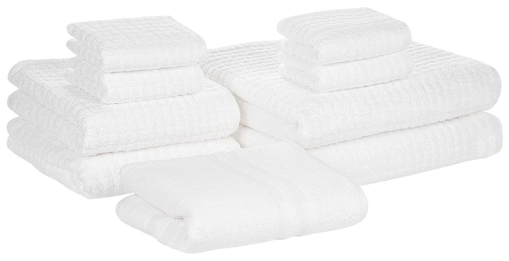 BELIANI Badehandtuch Set mit Badematte 9-teilig Weiß Baumwolle Frottee Handtücher in verschiedenen Größen Badteppich Bad Ausstattung Accessories