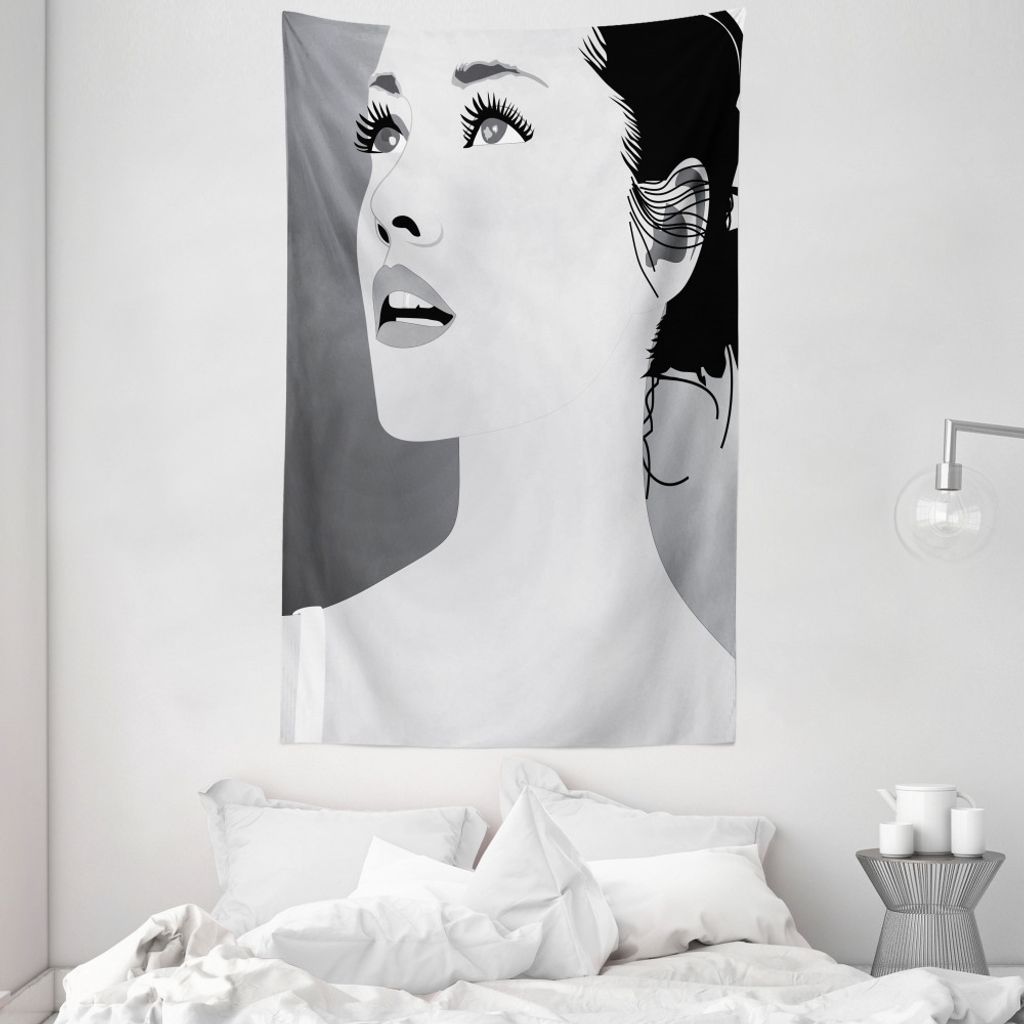 ABAKUHAUS Retro Wandteppich und Tagesdecke, Digital-Mädchen aus Weiches Mikrofaser Stoff Waschbar ohne Verblassen Digitaldruck, 140 x 230 cm, Schw...