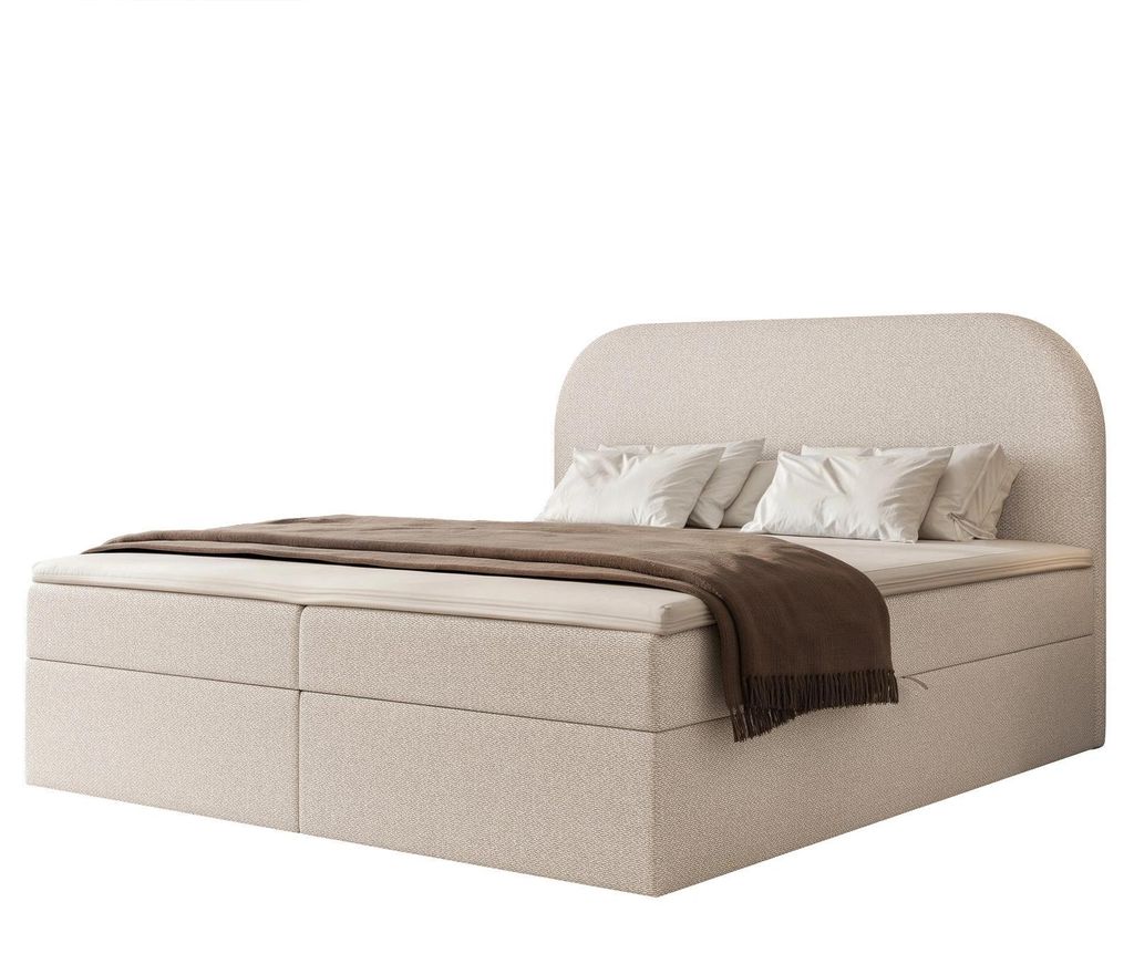 Boxspringbett FUZZI 160x200 Bettkasten Bonellmatratze Beige Chenille