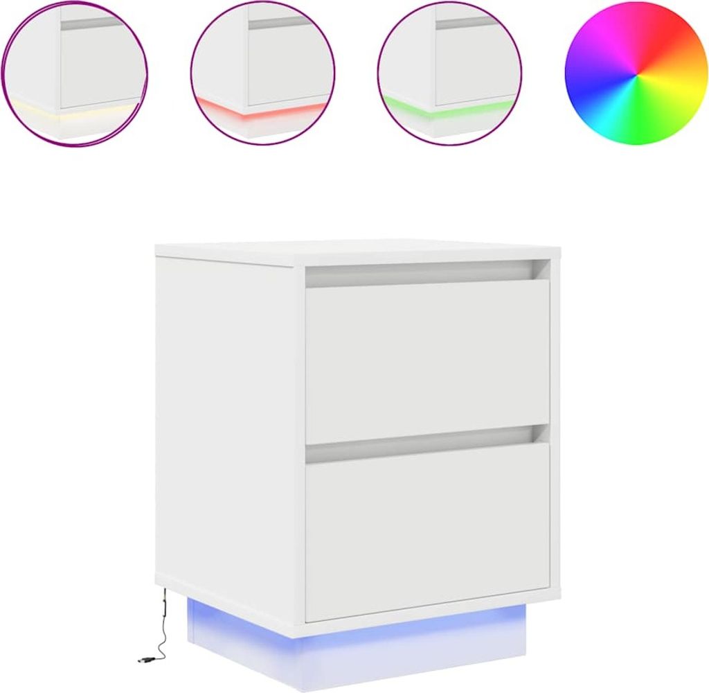 SYFAX Nachttisch mit LED-Leuchten Weiß 38x34x50 cm