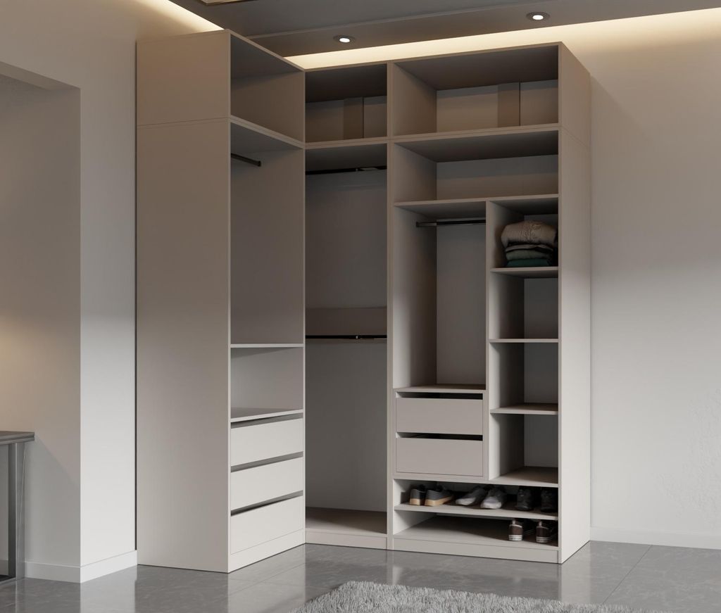 Marmex Eckgarderobenschrank-Set mit Aufsätzen TRES D/N 250x246x51 cm, graubeige cashmere