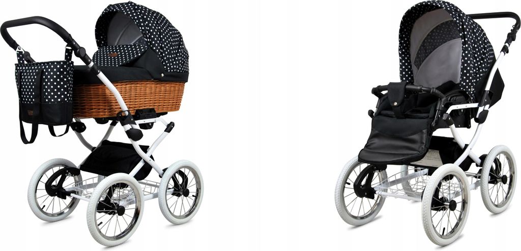 Babylux Classic White | 2in1 Kinderwagen Set | White Dots | Kombikinderwagen | Kinderwagenset |