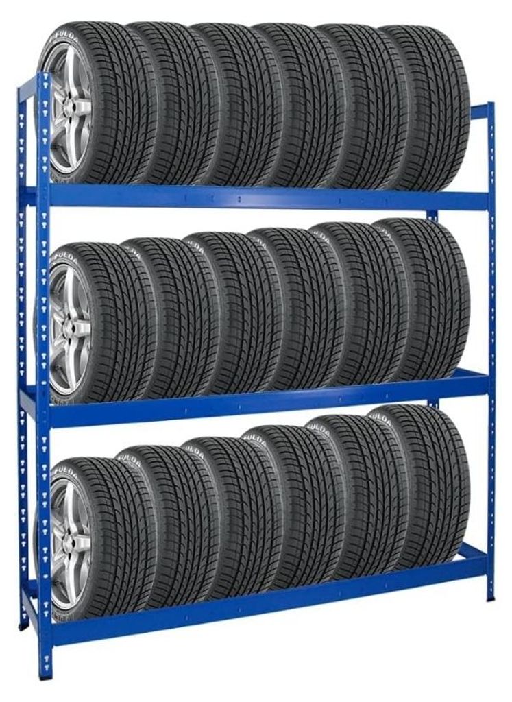 Reifenregal TIGER XL | HxBxT 200x180x45cm | 300kg Fachlast | bis zu 21 Reifen auf 3 Ebenen | Blau