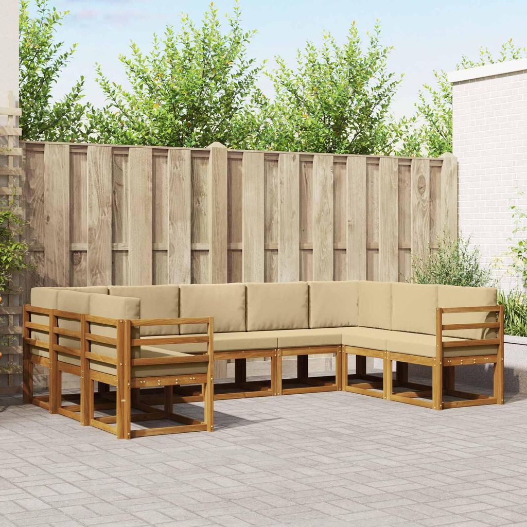 Outdoor-Sofagarnitur - VIDAXL - Terrassen-Sofa - mit Kissen - 9 pcs - Natur und Beige