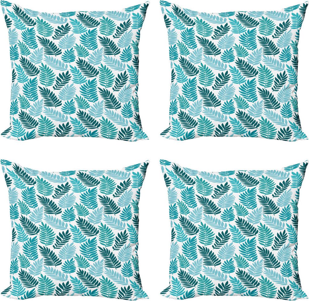 ABAKUHAUS Blumen Kissenbezug Set (4 Stück), Exotische tropische Blatt- Kunst, Moderner Doppelseitiger Digitaldruck, 45 cm x 45 cm, Weiß Teal Seafoam