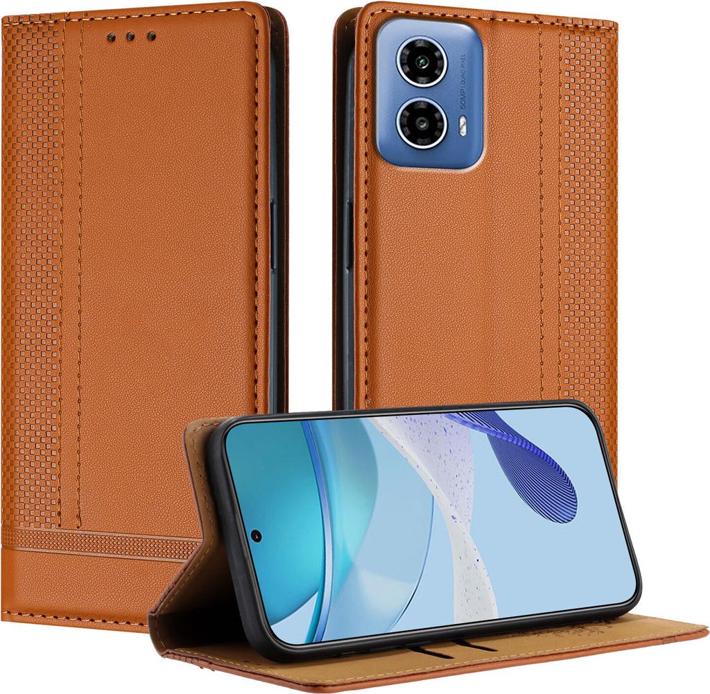 Handyhülle für Motorola Moto G34 Leder Flip Klappbare Schutzhülle mit Standfunktion Braun