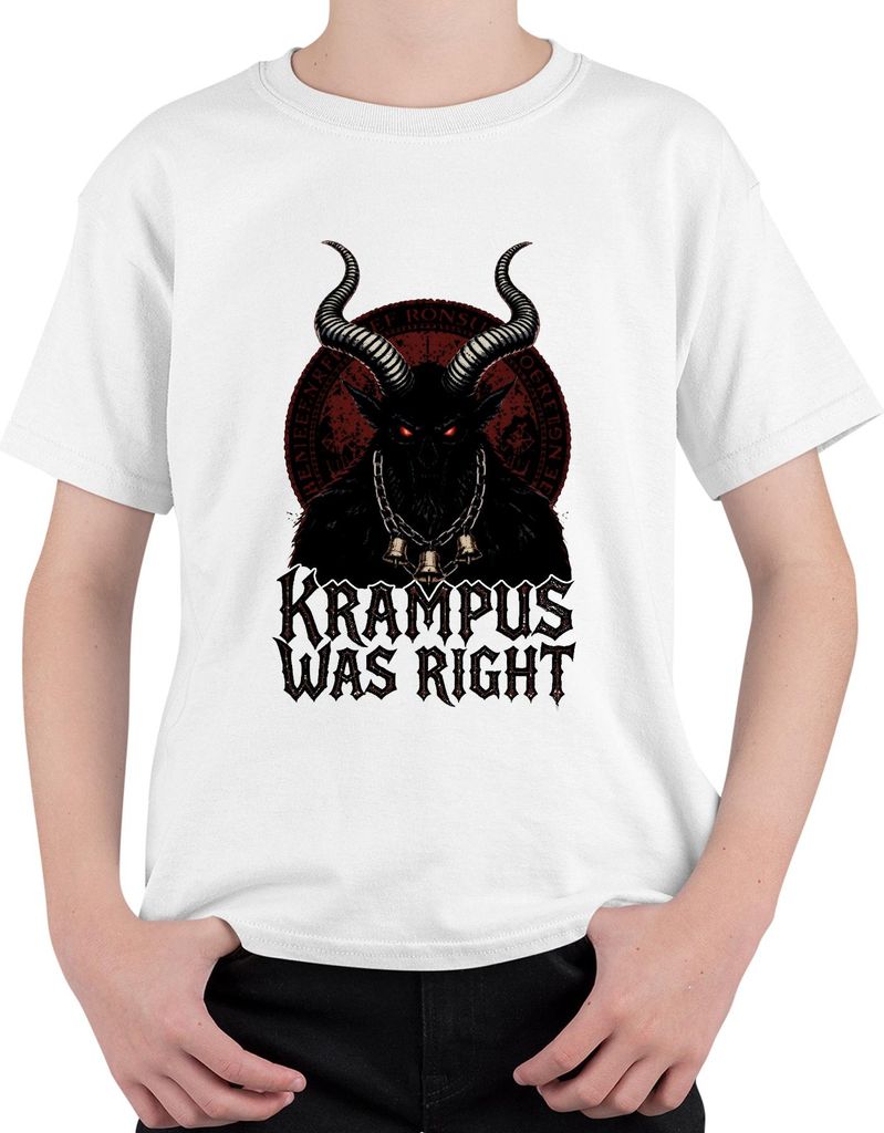Krampus Was Right Dämon Hörner Glocken Weihnachten Gothic Horror Uni Kinder T-Shirt, Weiß, 140