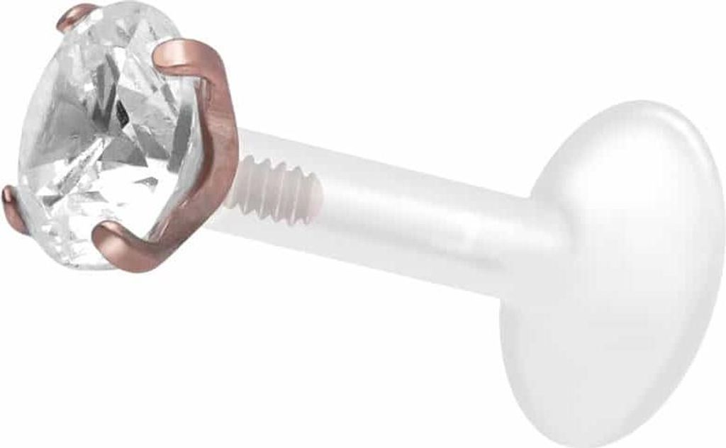 Ohrpiercing, Nasenpiercing PTFE Labret mit Innengewinde + Titan-Aufsatz EINGEFASSTER KRISTALL RoséGold Stablänge: 9mm | Stabstärke: 1,2mm | Kris...