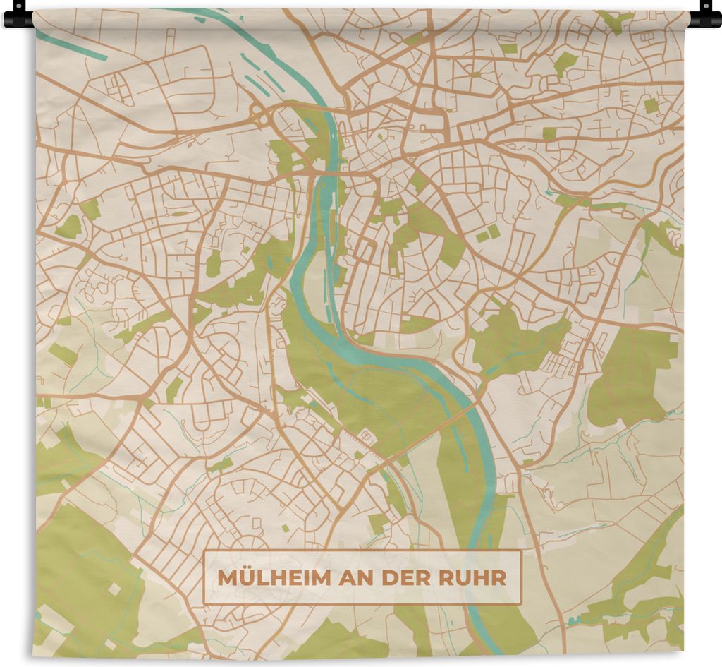 MuchoWow Wandteppich Wandbehang Karte - Mülheim an der Ruhr - Vintage - Stadtplan 150x150 cm Tapisserie Dekoration Wandtuch - Wohnaccessoires - ...