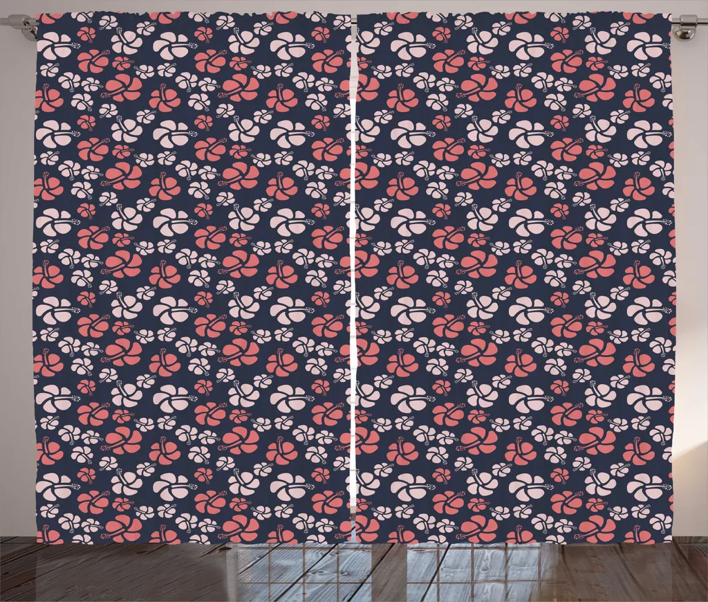 ABAKUHAUS Rideau Tropical Garden Hibiscus Art 280 x 225 cm Corail et Gris