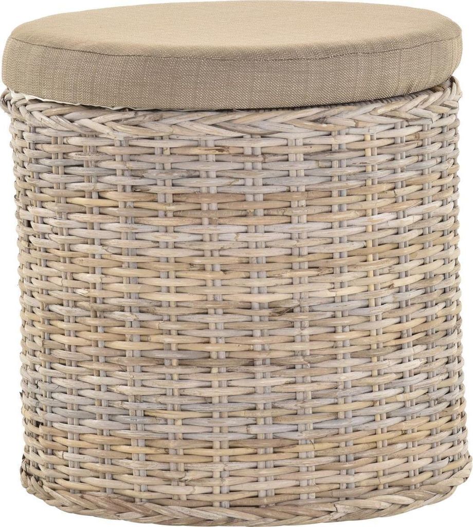 KRINES HOME Rattan Wäschekorb Wäschetruhe Sitz gepolstert Flur-Bank Aufbewahrungsbox mit Deckel Bad-Hocker Sitzhocker Wäschesammler Sitz-Truhe N...