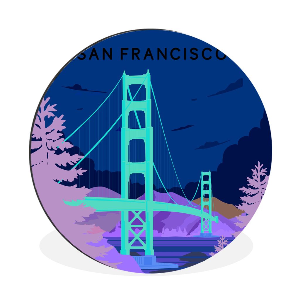 MuchoWow Aluminium Wandkreis Brücke - San Francisco - USA - Golden Gate Bridge Ø 60 cm Wanddeko Modern Wohnzimmer - Wand Kreis - Wandbild - Sch...