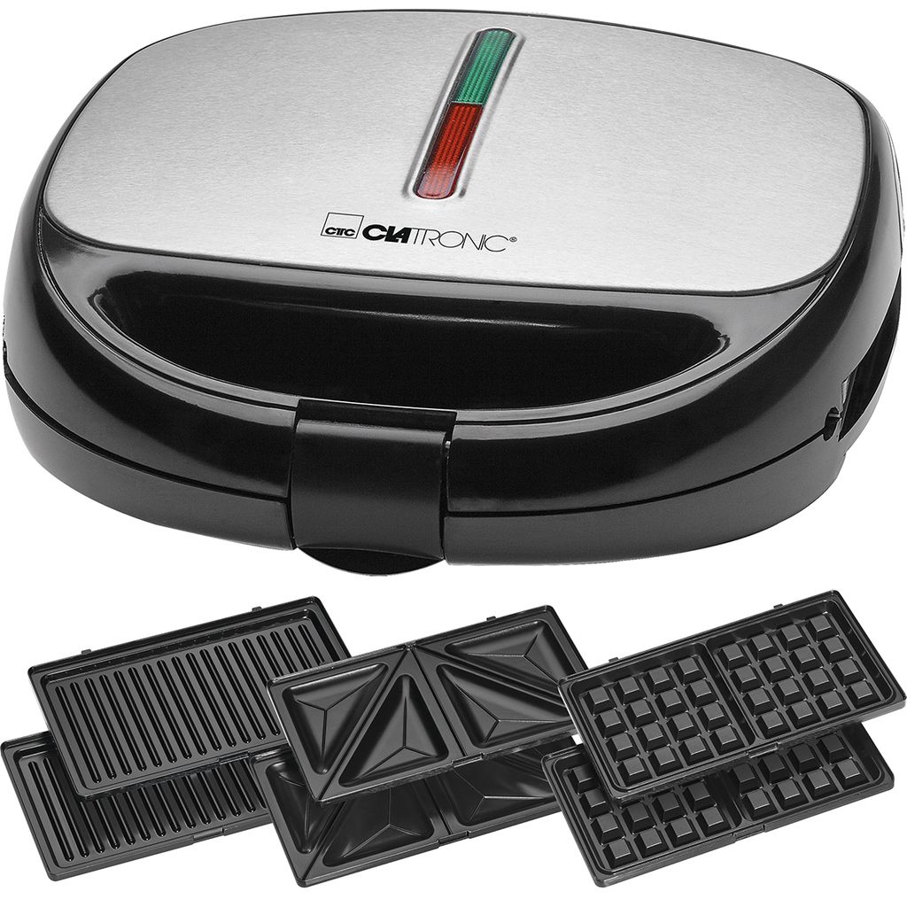 Clatronic Sandwichmaker 3in1 | Sandwichtoaster, Waffeleisen und Kontaktgrill | 800W | Antihaftbeschichtung | Sandwich Maker | ST/WA 3670