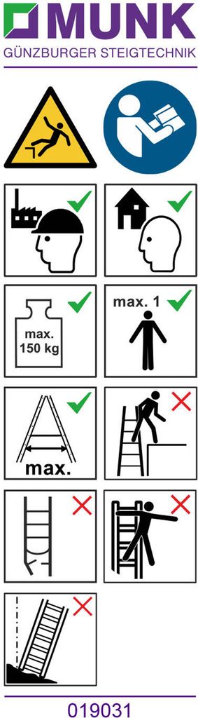 Günzburger Steigtechnik 20x Hinweis-Aufkleber für ML-Stehleitern einseitig begehbar - 019150