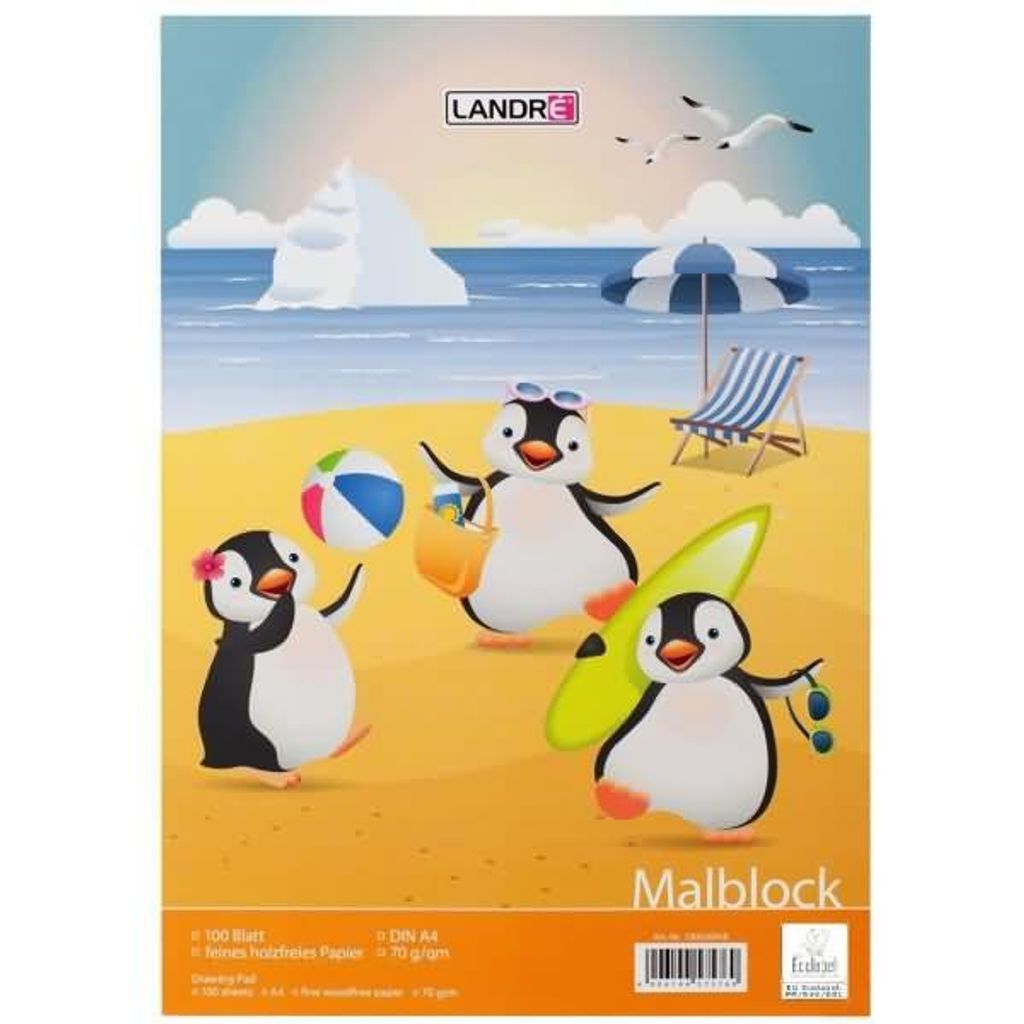 Landre 390410001/100050458 Malblock Pinguine DIN A4, 70 g/qm, 100 Blatt