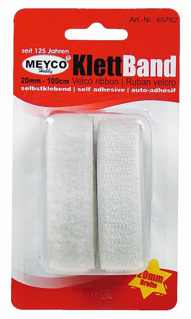 Klettband, weiß, selbstklebend, 20 mm,100 cm, Produktbild 