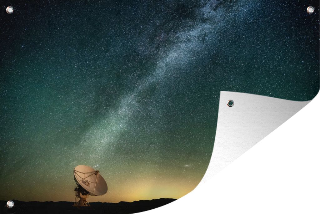 MuchoWow 120x80 cm Outdoor-Poster Gartendeko Sichtschutz Garten Poster für den Garten Radioteleskop unter blauem Himmel