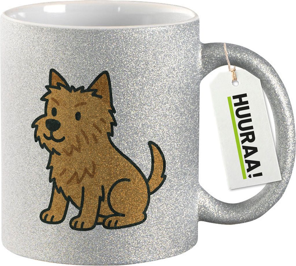 Huuraa Glitzertasse Norwich Terrier Comic Nori 330ml Silber Keramik Kaffeebecher Geschenkidee