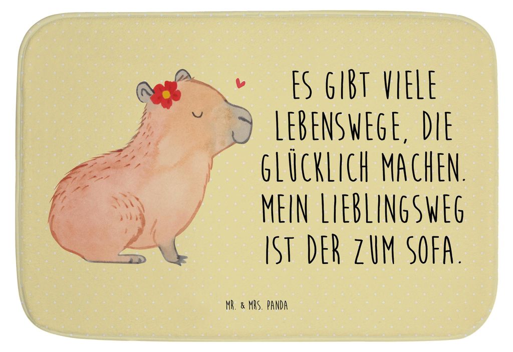 Mr. & Mrs. Panda Badvorleger Capybara Blume - Gelb Pastell - Geschenk, duschmatte, teppich für bad, Gute Laune, Badteppich, Badezimmerteppich, Bad...