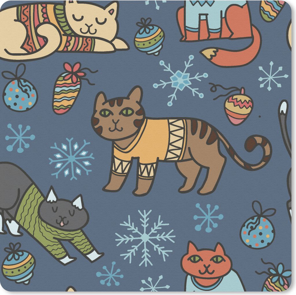 MuchoWow Mauspad Mousepad Katze - Tiere - Weihnachten - Muster 20x20 cm - Mousepads - Maus Mat - Pad - Mausunterlage - Desk Mat - Bureauartikeln
