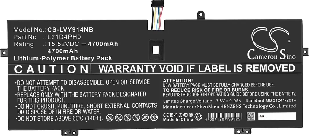 Batterie de rechange pour PC portable Lenovo Yoga 82LU000MTA 15.4V