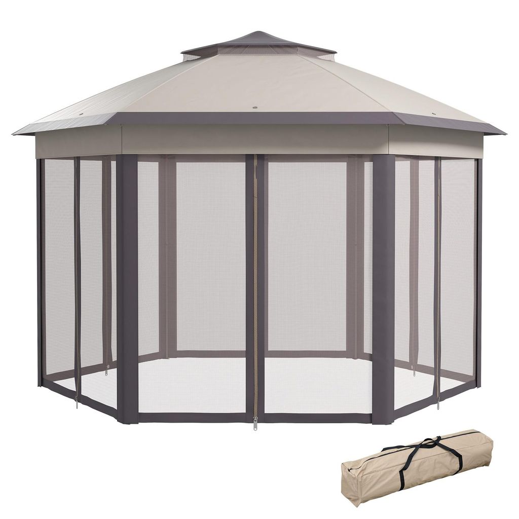 Pavillon 4x4 m Wasserdicht Pop-up Sechseckig Doppeldach 6 Seitenteile Partyzelt