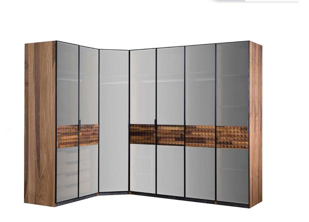 Eckschrank Schlafzimmerschrank Kleiderschrank Holz Braun Spiegel Groß