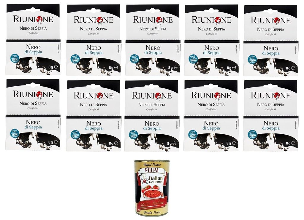 RIUNIONE- Nero di Seppia Tintenfisch-Tinte 10x 8g (2x4g)+ Italian Gourmet polpa 400g