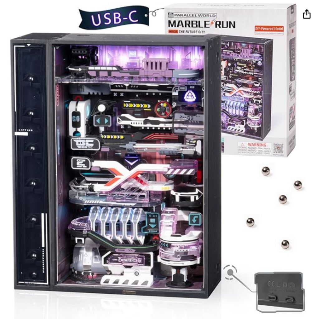 3D LED Murmelbahn Puzzle, 140 Teile, Modellbausatz mit Elektrik & Beleuchtung, DIY Kugelbahn für Jugendliche & Erwachsene, Geschenkidee