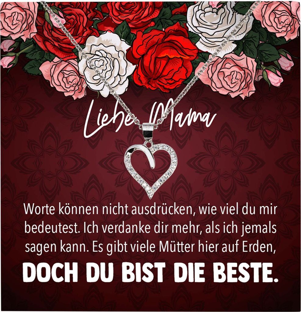 22Feels Echt Silber Halskette - Mama Geschenk Mutter Frauen Schmuck Set Muttertag Geburtstag Weihnachten - Herz Anhänger, Karte