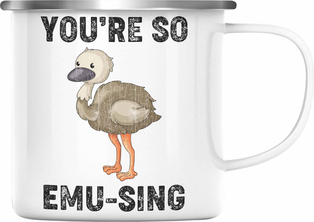 Trendation - Emaille Tasse You're So Emu-Sing Liebe Valentinstag Geschenk für Sie Ihn Wortspiel Geschenkidee Spruch Beste Freundin (Silber)