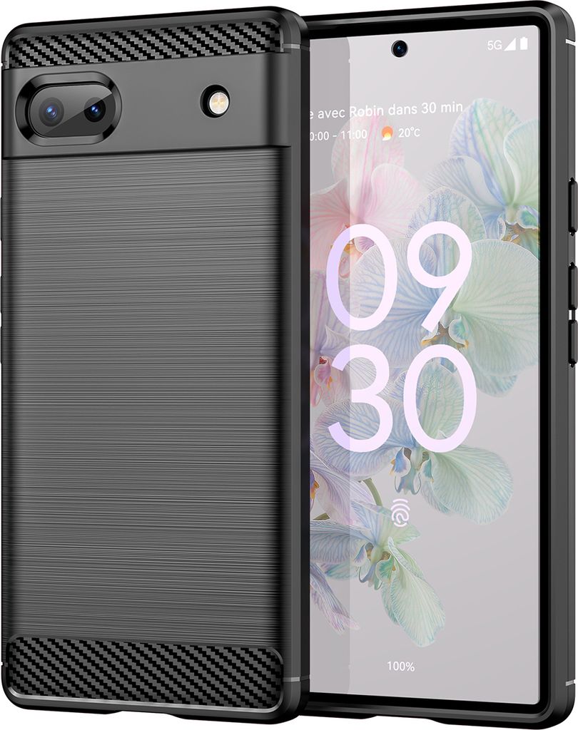 Google Pixel 6A Hülle, Carbon-Faser TPU Silikon Stoßfest Schutzhülle für Google Pixel 6A Schwarz