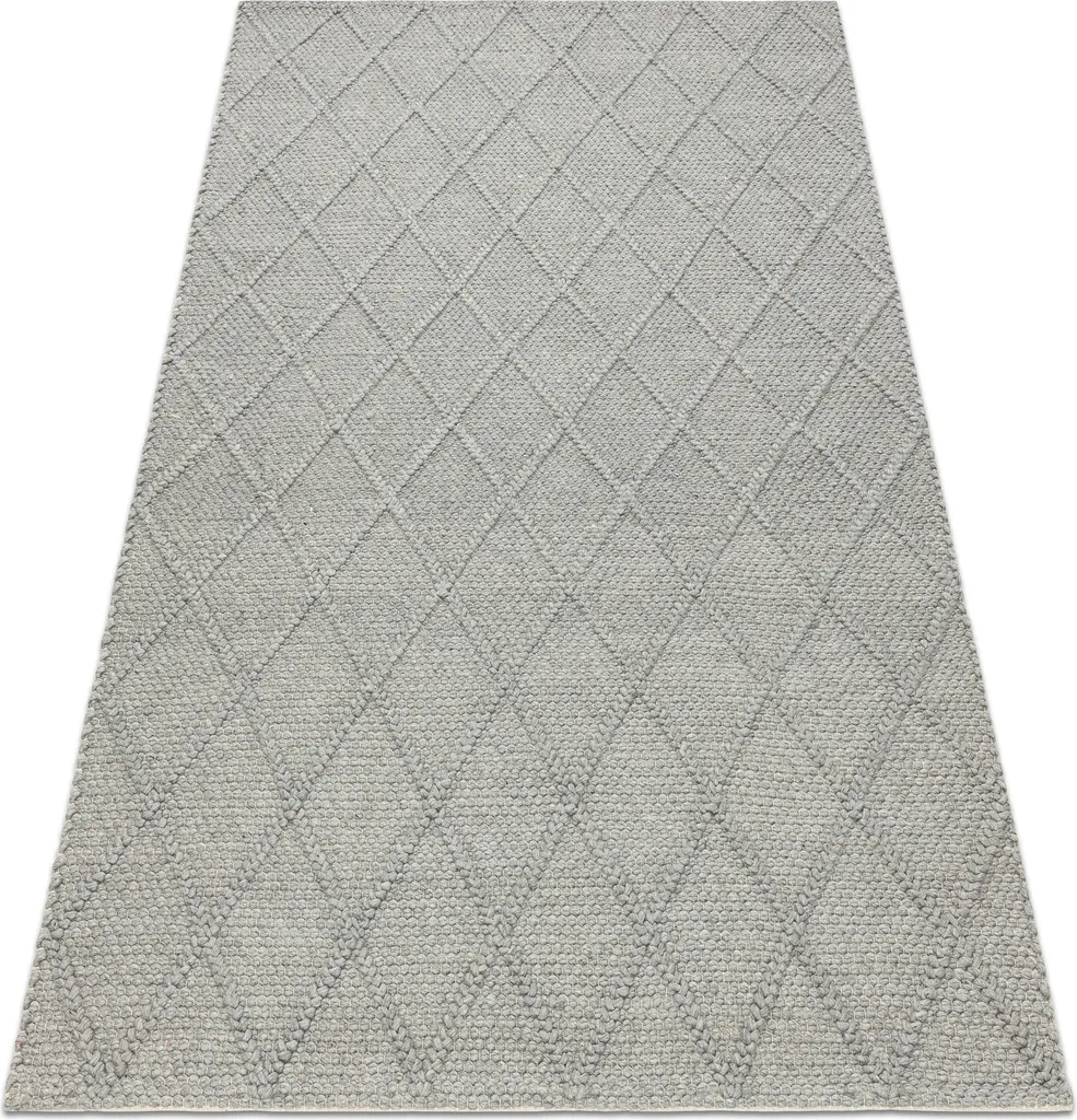 Tapis laine bouclée fait main 90x150 cm gris design bohème Tahar