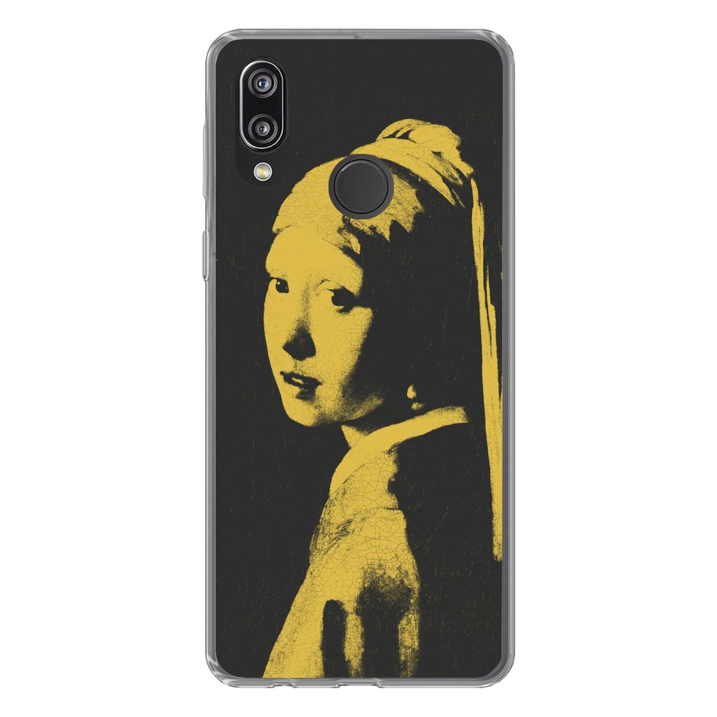 MuchoWow Handyhülle Schutzhülle Hülle für Huawei P20 Lite (2020) Mädchen mit Perlenohrring - Vermeer - Schwarz - Gelb Silikon Softcase Handy...