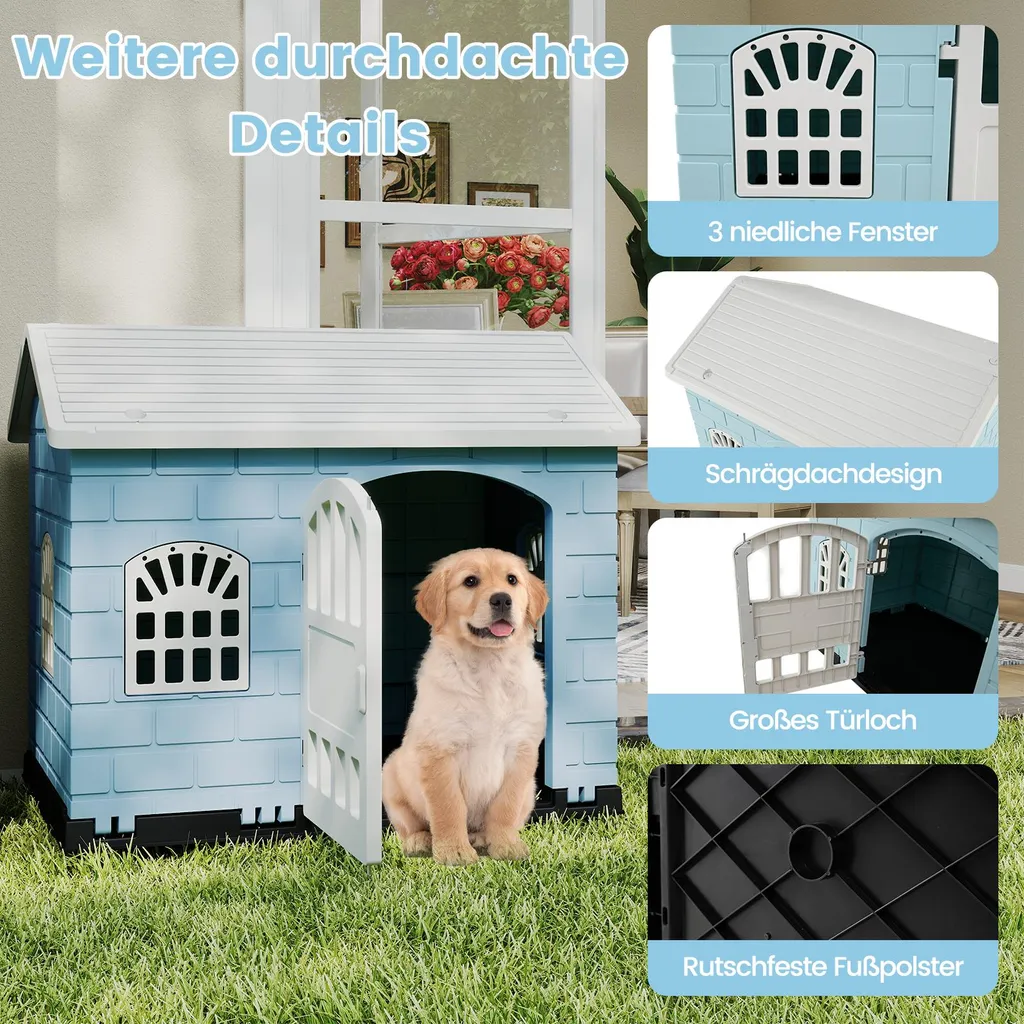 Offerta Cuccia Cani COSTWAY 75cm | Casetta Esterno Plastica Blu - 5