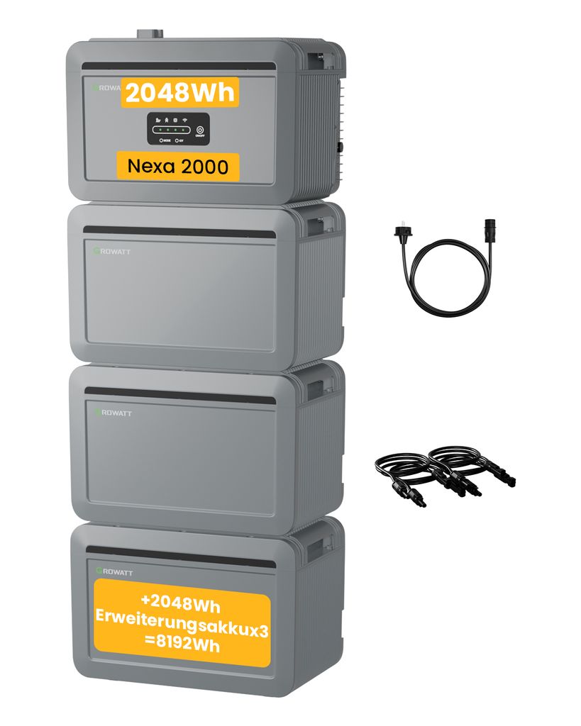 Balkonkraftwerk Speicher 8192Wh Growatt NEXA 2000 Speicher All-in-One Speicher mit Erweiterungsakku*3 für Balkonkraftwerke