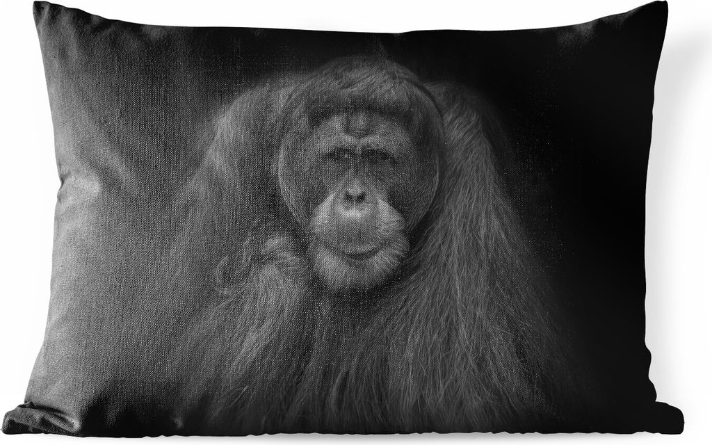 MuchoWow Outdoor Kissen - Orang-Utan-Profil in Schwarz und Weiß - 50x30 cm - Wetterfest - Lounge Kissen - Sofa kissen - Wohnzimmer Dekoration