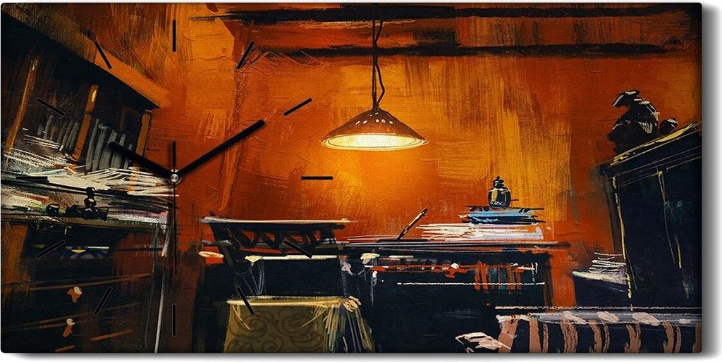 Leinwand Uhr Küche Wohnzimmer Bild 60x30 Arbeitsplatz in orangefarbener Raum - schwarze Hände