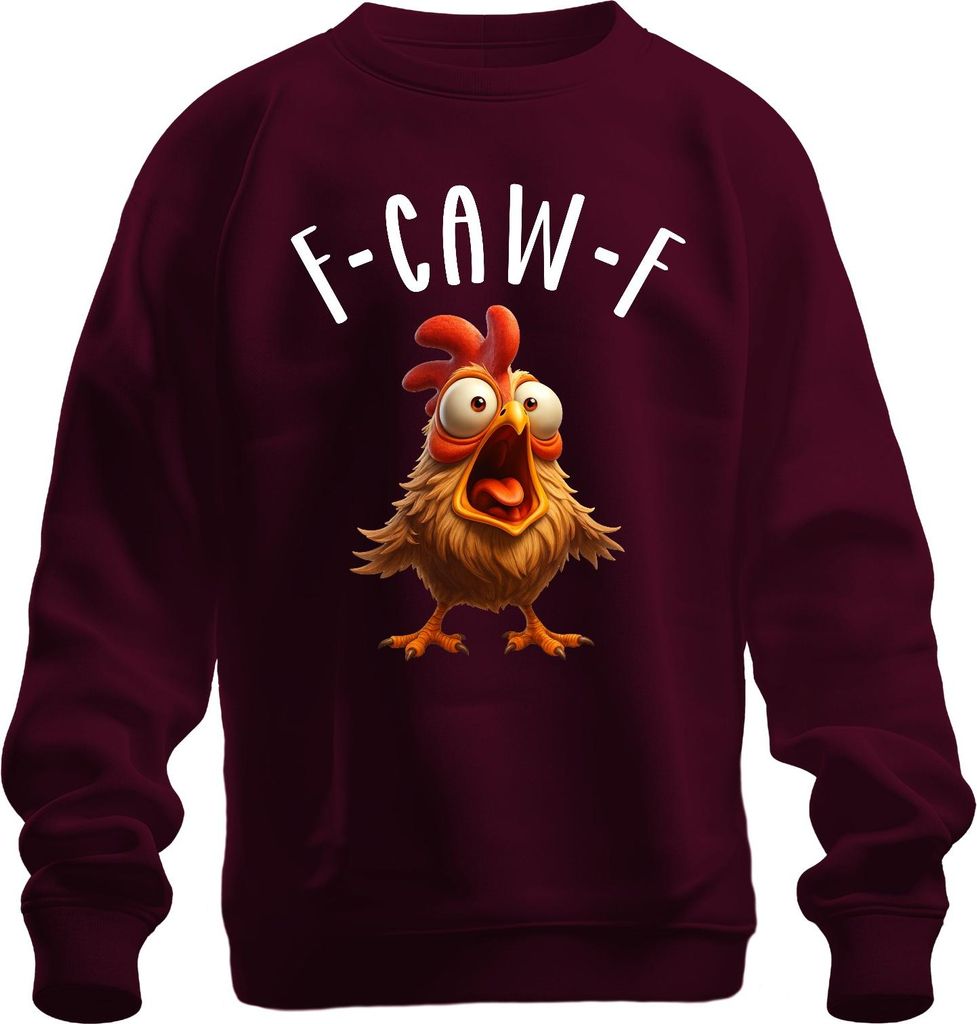 F-CAW-F Lustiges Cartoon Huhn Verrücktes Bauernhof Humor witzig Uni Sweatshirt Pullover, Burgundy, M
