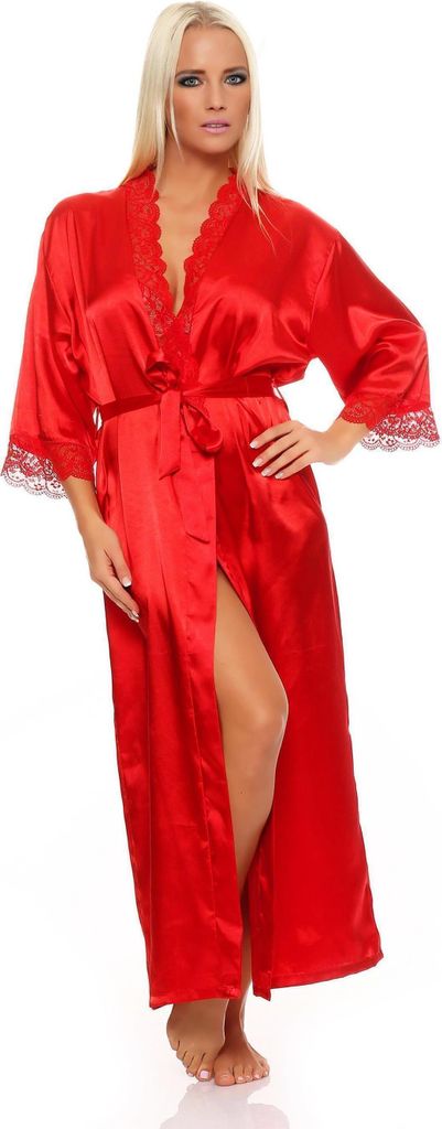 Damen langes Kimono Seidenrobe Morgenmantel; Rot L