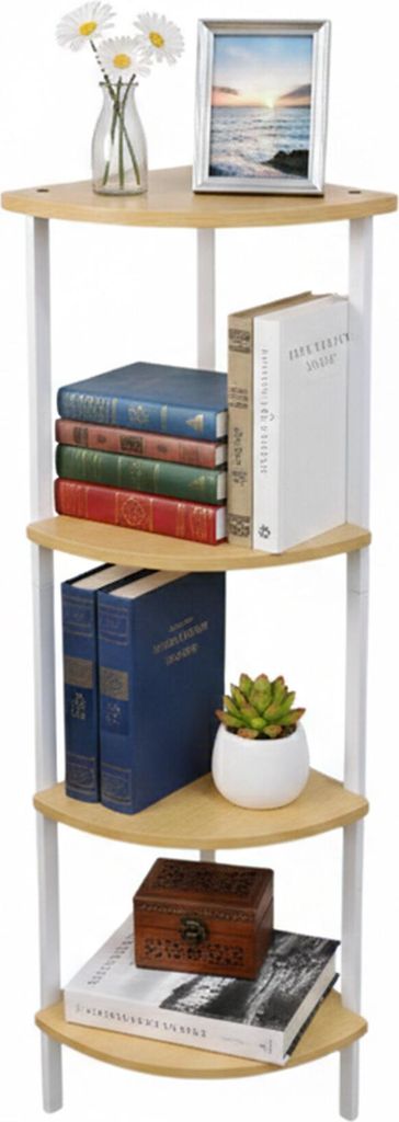 Relaxdays Eckregal, HxBxT: 125 x 44,5 x 31,5 cm, 4 Ablagen, Standregal Wohnzimmer, MDF, Metall, Regal Ecke, natur/weiß