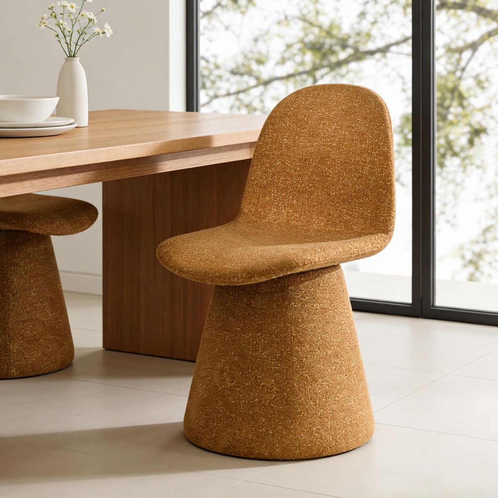 Duhome Esszimmerstuhl aus Bouclé Stoff Polsterstuhl Gepolsterter Sessel mit Rückenlehne Drehstuhl für Esszimmer Wohnzimmer Schlafzimmer, Gelb