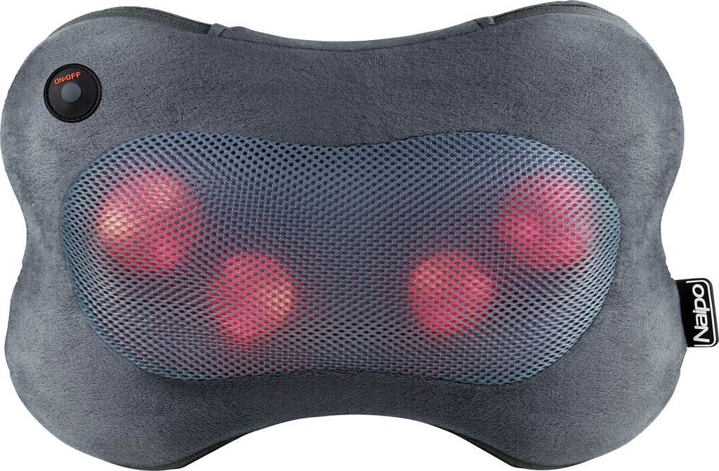 NAIPO Massagekissen Shiatsu Massagegerät mit und Infrarot Wärmefunktion Grau Flauschiger Hülle