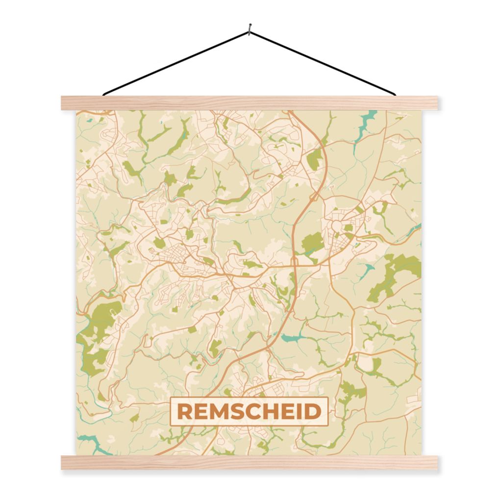 MuchoWow Textilposter Remscheid - Karte - Stadtplan - Vintage 40x40 cm mit holzfarbenen Rahmen - Posterleiste